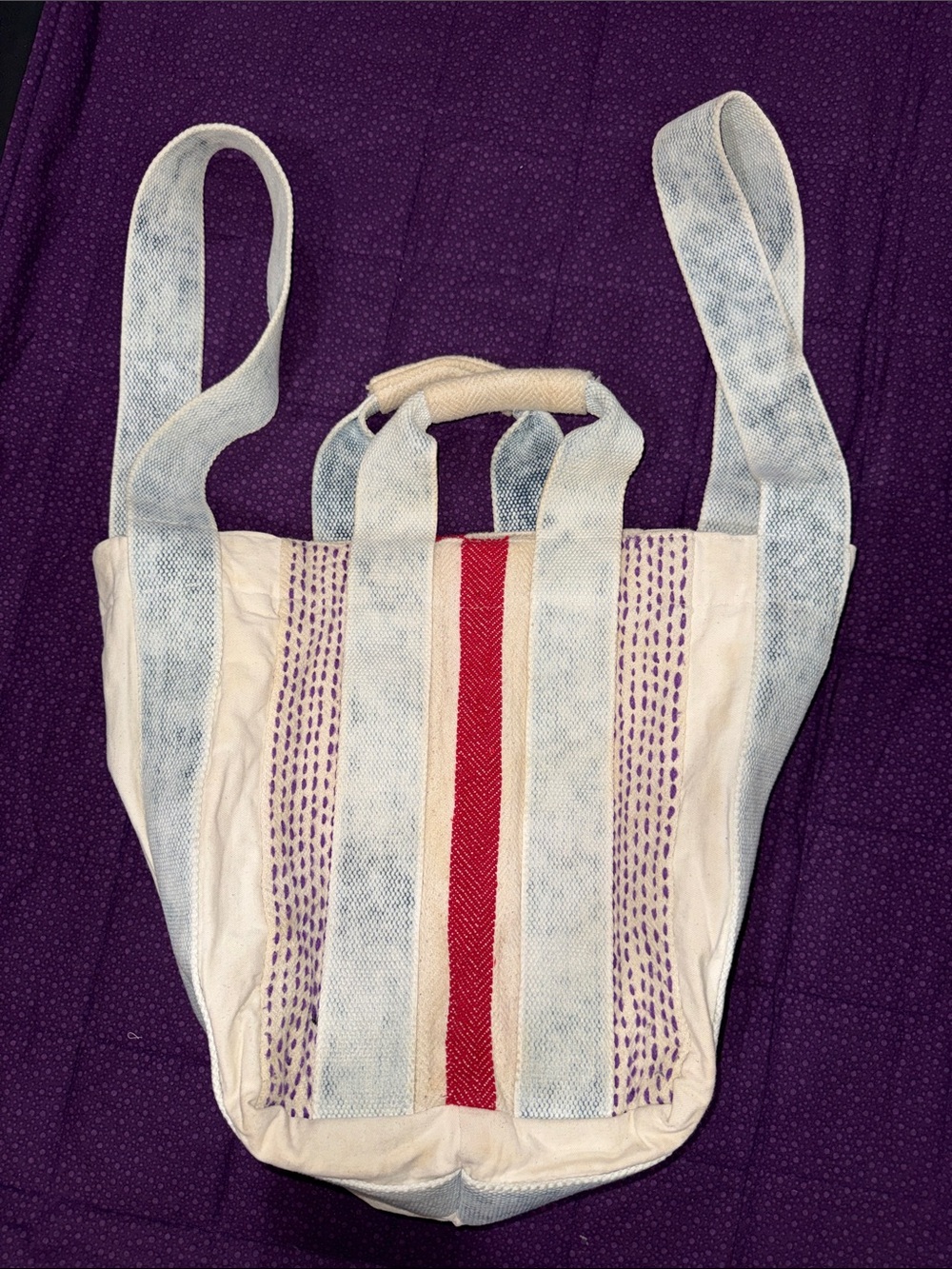 Free People Canvas Tote with Light Blue Straps and Pink Stripe